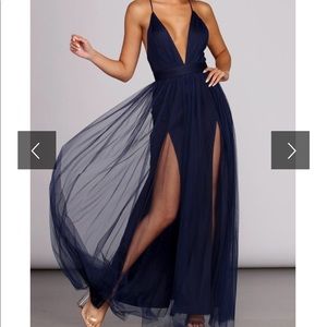 Blue high split dress
